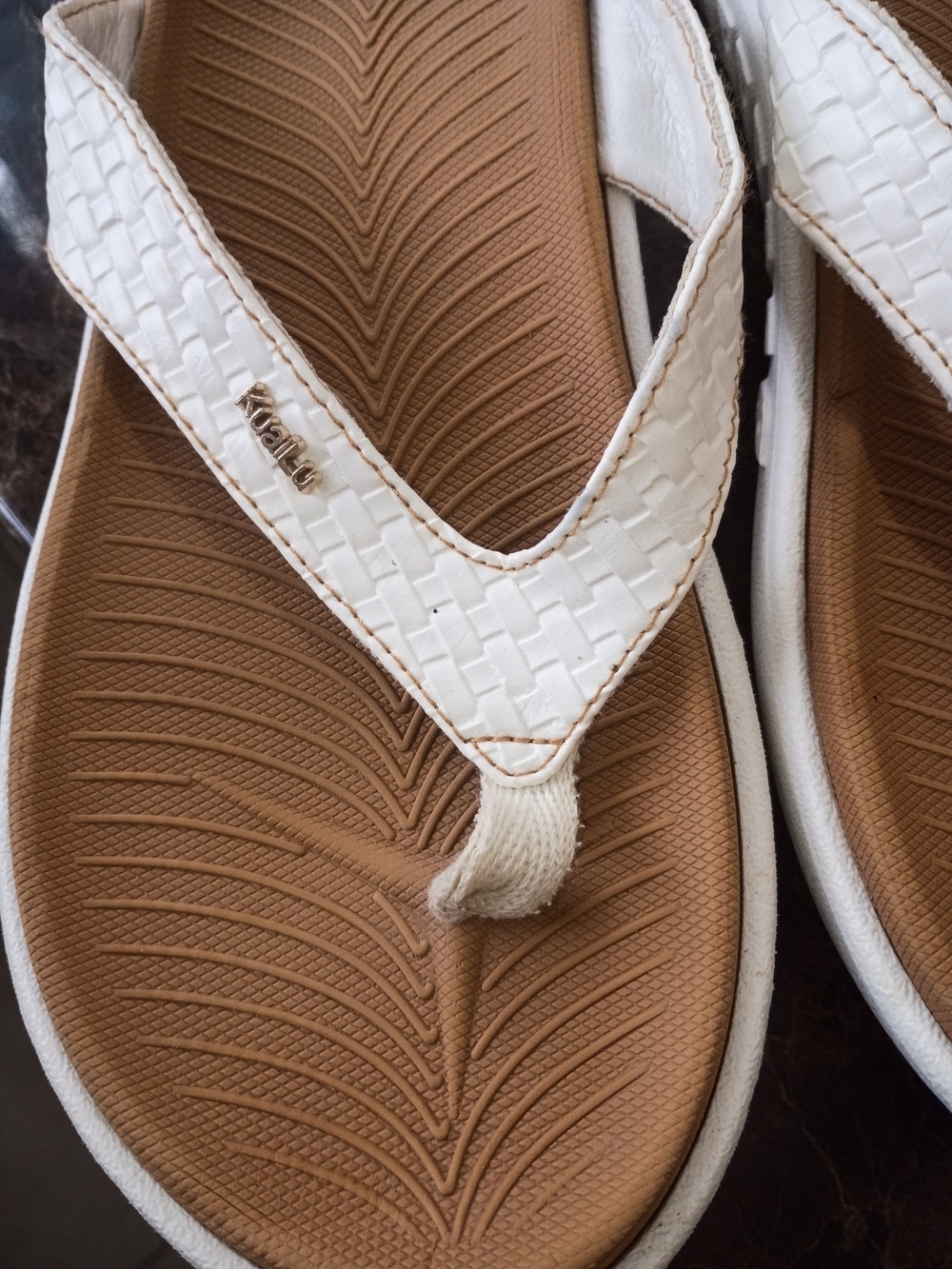 White Woven Thong Sandal with Cushioned Tan Footbed - Women - Picture 5 of 9